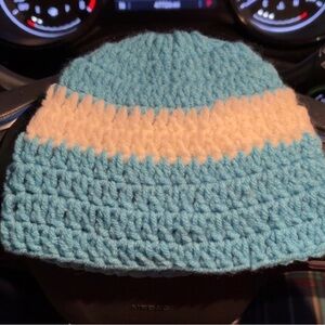 Blue and White Kids Crochet Beanie